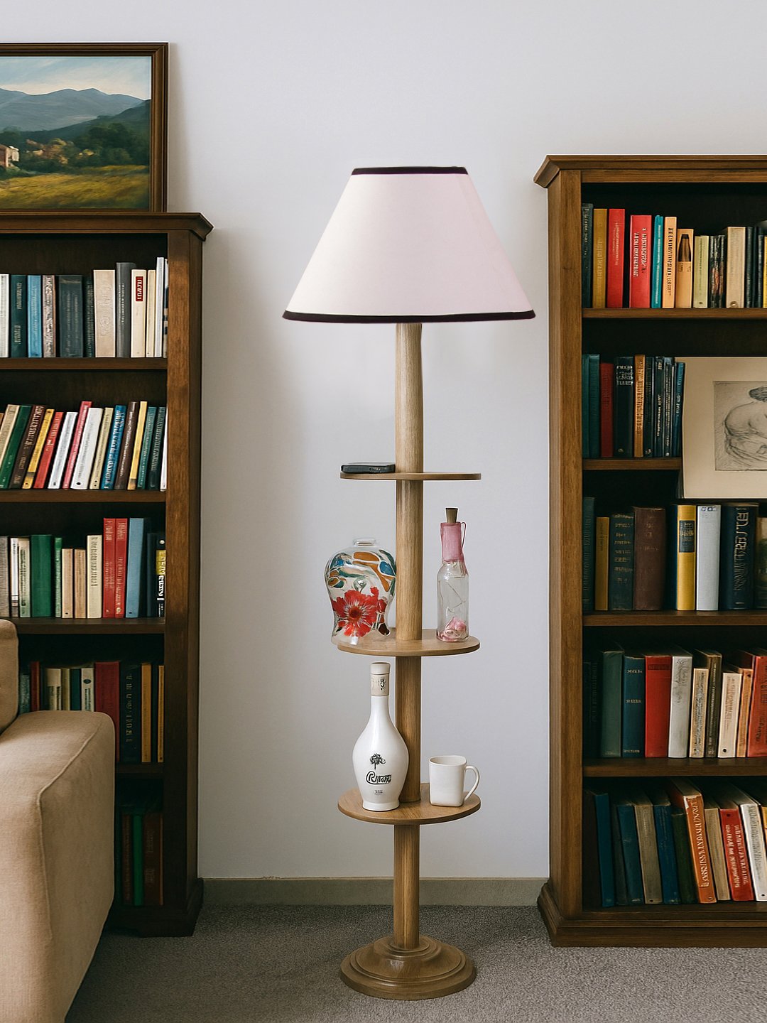 Ambika Home White Shade Premium Floor Lamp for Living Room, Bedroom & Hallway | Decorative Standing Light | E27 Holder Included Bulb