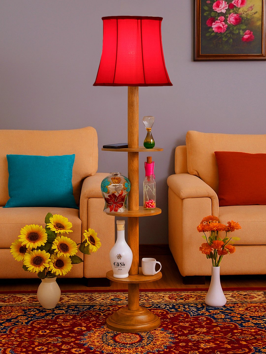 Ambika Home Red Shade Premium Floor Lamp for Living Room, Bedroom & Hallway | Decorative Standing Light | E27 Holder Included Bulb - Image 2