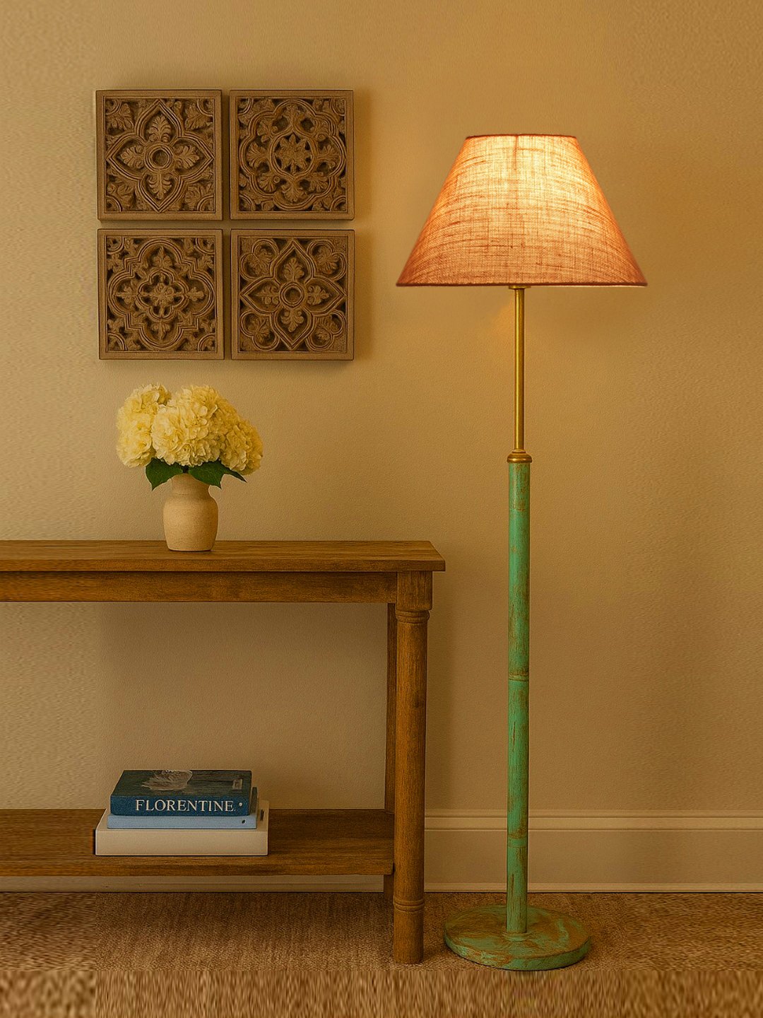 Ambika Home Beige Shade Premium Floor Lamp for Living Room, Bedroom & Hallway | Decorative Standing Light | E27 Holder Included Bulb - Image 3