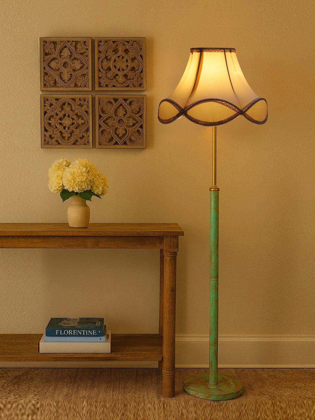 Ambika Home Off-white Shade Premium Floor Lamp for Living Room, Bedroom & Hallway | Decorative Standing Light | E27 Holder Included Bulb - Image 3