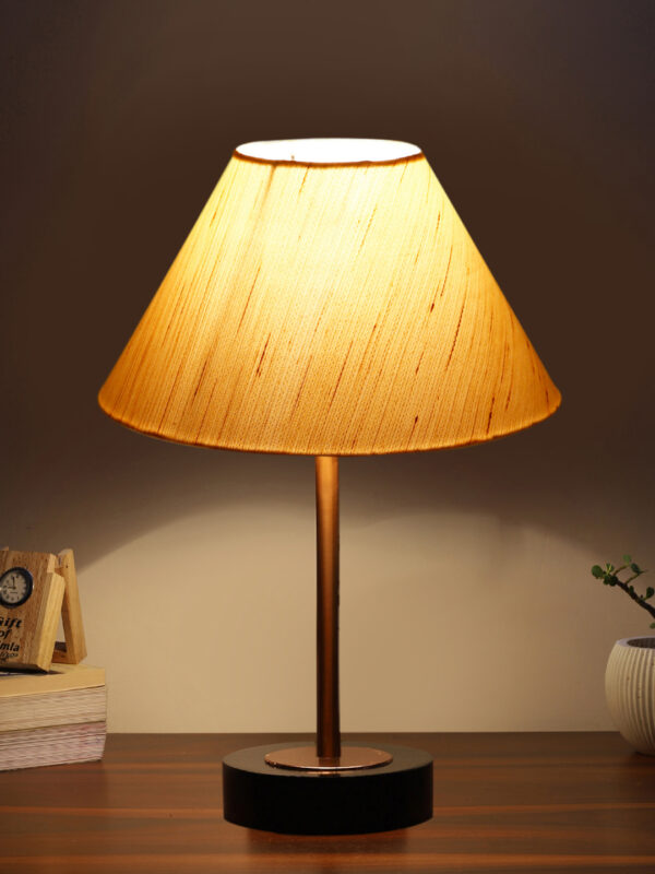Ambika Home Luxury Premium Devansh Grey cotton table lamp with Natural Wood Base & Copper Pipe (10X16.25 inches)-32 Lamp with Grey Shade for Living Room, Bedroom & Hallway - Image 3