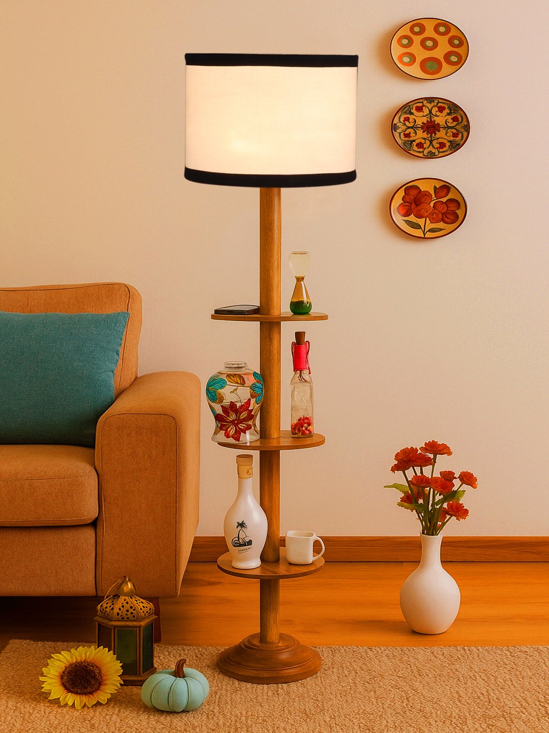 Ambika Home White Shade Premium Floor Lamp for Living Room, Bedroom & Hallway | Decorative Standing Light | E27 Holder Included Bulb - Image 3