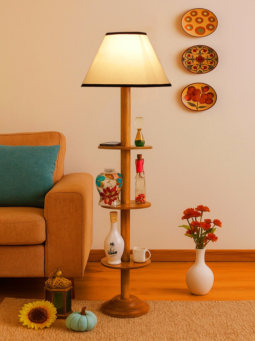 Ambika Home White Shade Premium Floor Lamp for Living Room, Bedroom & Hallway | Decorative Standing Light | E27 Holder Included Bulb - Image 3