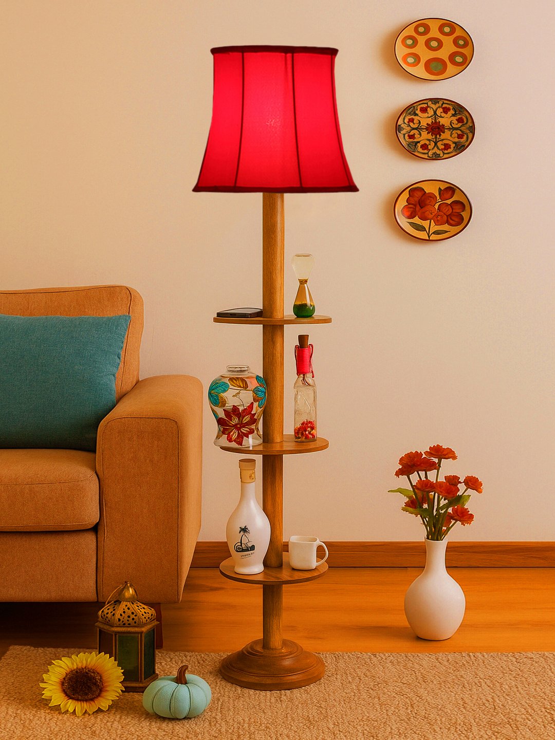Ambika Home Red Shade Premium Floor Lamp for Living Room, Bedroom & Hallway | Decorative Standing Light | E27 Holder Included Bulb - Image 3