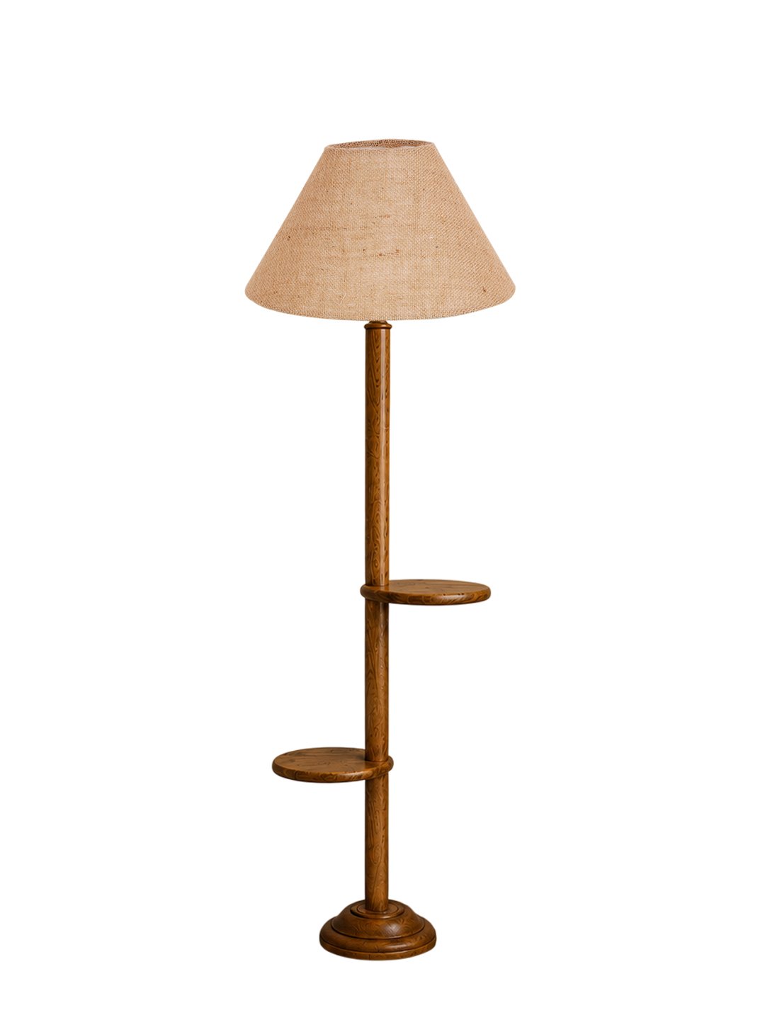 Ambika Home Beige Jute Conical shade with Double Shelf floor Lamp Modern Floor Lamp | Beige Jute Shade, Wood Base | Luxury Living Room, Bedroom & Home Decor Lighting - Image 4