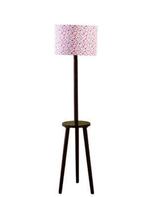 Premium Multi Cotton Shade Floor Lamp with Wooden Shelf Stand for Living Room, Bedroom & Reading Corner | Modern Decorative Standing Lamp | Solid Wood Base | Elegant Home Lighting