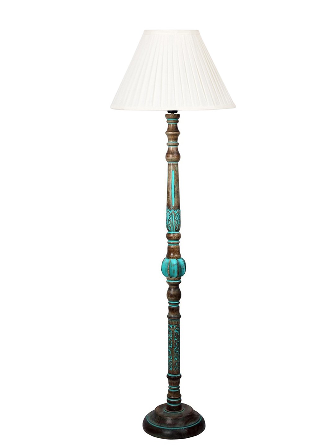 Ambika Home OFF-WHITE Shade Wooden Floor Lamp for Living Room, Bedroom & Hallway | Modern Wood Standing Lamp | B22 Holder | Hotel & Guest Room Decor - Image 4