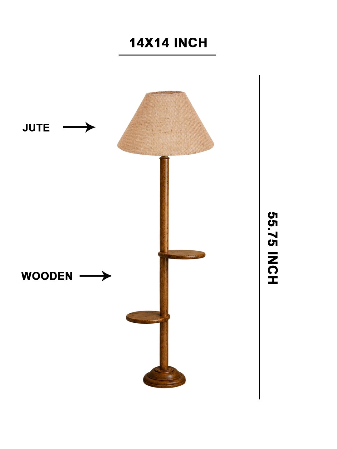 Ambika Home Beige Jute Conical shade with Double Shelf floor Lamp Modern Floor Lamp | Beige Jute Shade, Wood Base | Luxury Living Room, Bedroom & Home Decor Lighting - Image 5