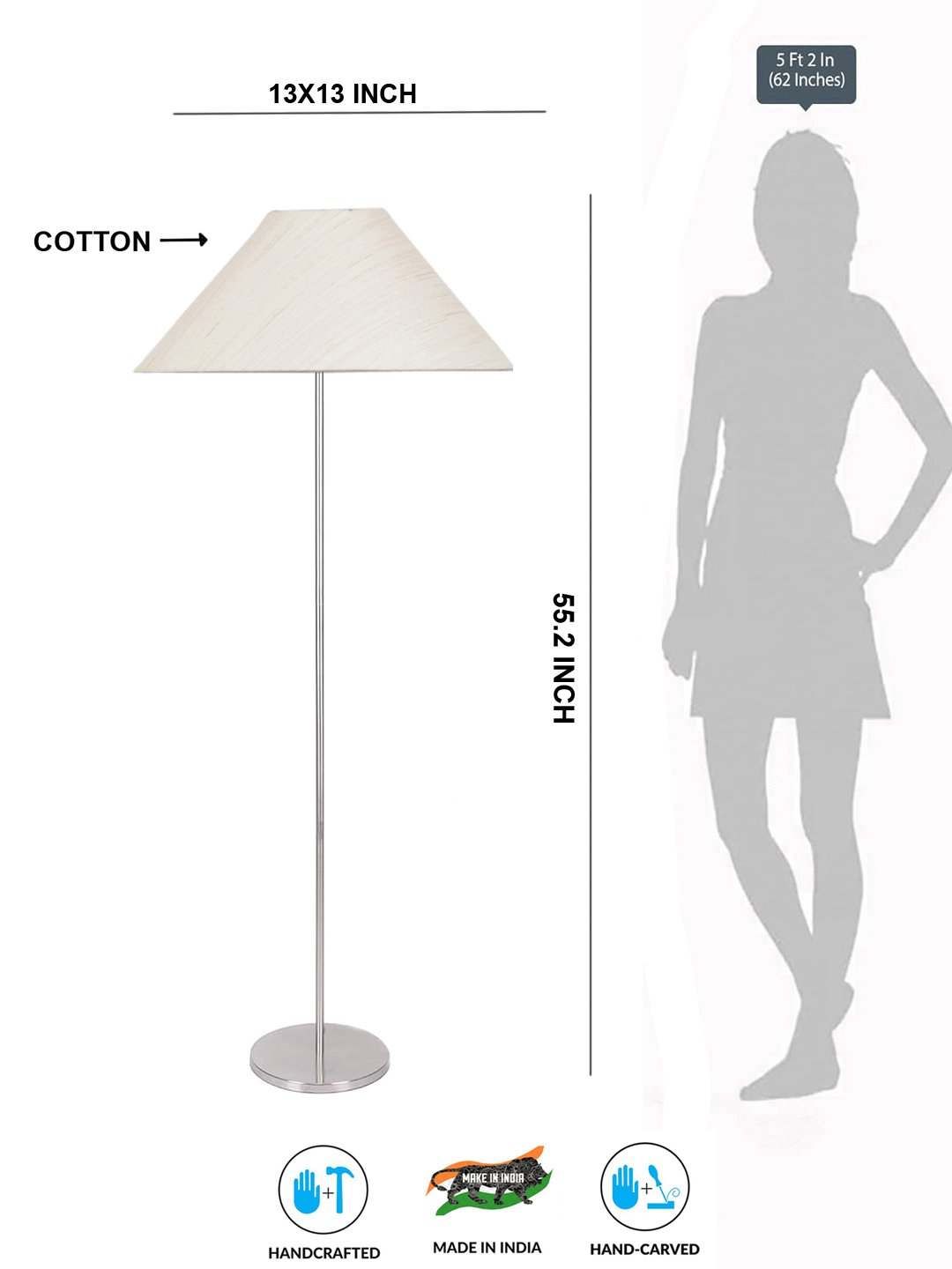 Ambika Home Luxury Off-white Steel Floor Lamp for Designer Living Rooms | Premium Statement Lighting | E27 Holder Included Bulb - Image 5