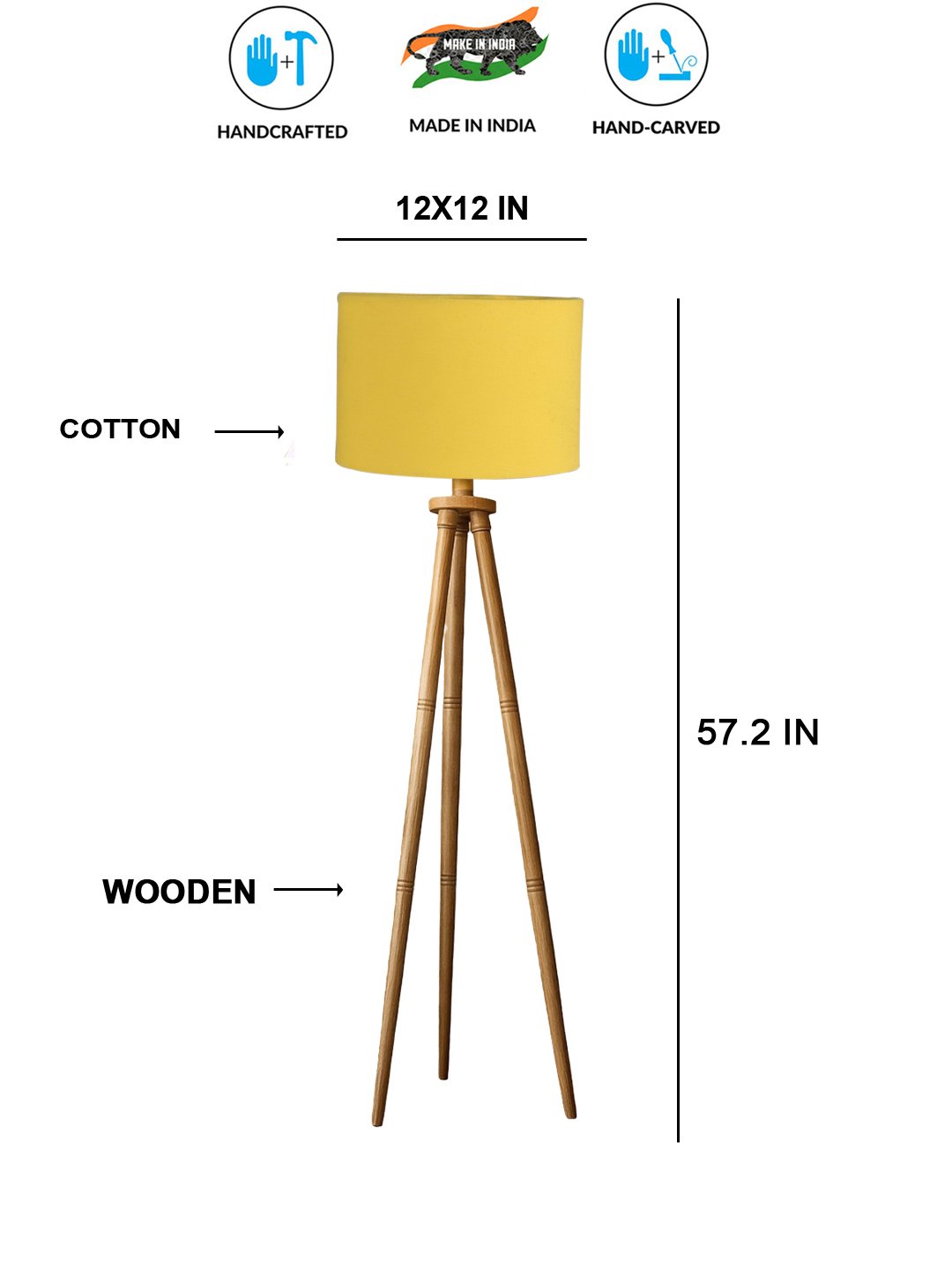 Ambika Home Designer Yellow Wooden Natural Tripod Floor Light for Living Space & Hotels | E27 Holder Included Bulb - Image 5