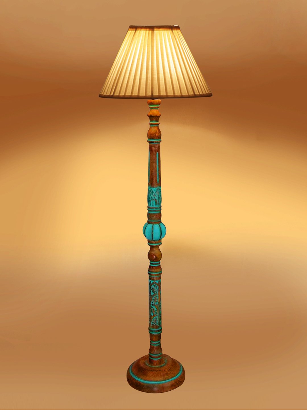 Ambika Home OFF-WHITE Shade Wooden Floor Lamp for Living Room, Bedroom & Hallway | Modern Wood Standing Lamp | B22 Holder | Hotel & Guest Room Decor - Image 5