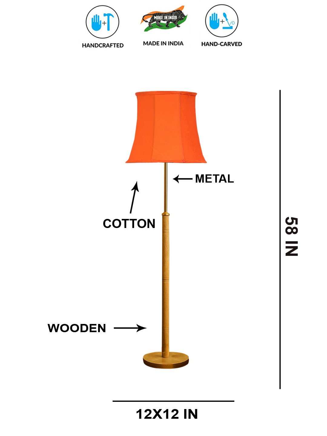 Ambika Home Orange Shade Premium Floor Lamp for Living Room, Bedroom & Hallway | Decorative Standing Light | E27 Holder Included Bulb - Image 5