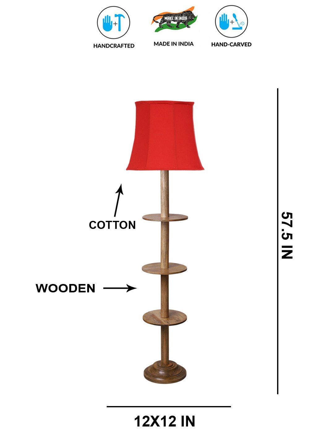 Ambika Home Red Shade Premium Floor Lamp for Living Room, Bedroom & Hallway | Decorative Standing Light | E27 Holder Included Bulb - Image 5