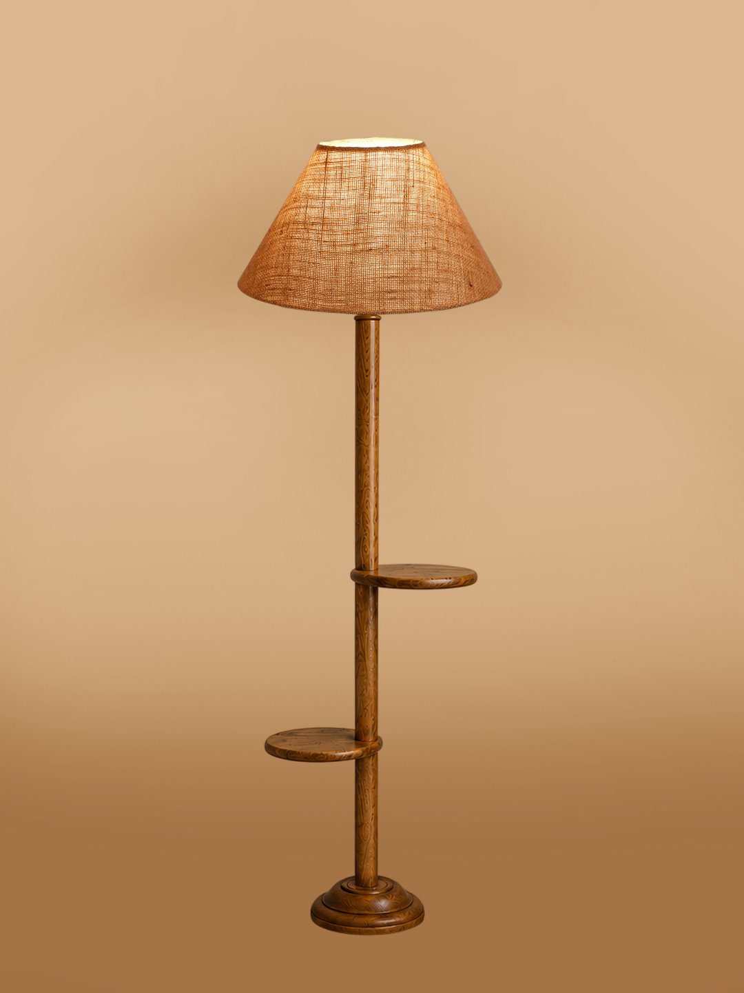 Ambika Home Beige Jute Conical shade with Double Shelf floor Lamp Modern Floor Lamp | Beige Jute Shade, Wood Base | Luxury Living Room, Bedroom & Home Decor Lighting - Image 6