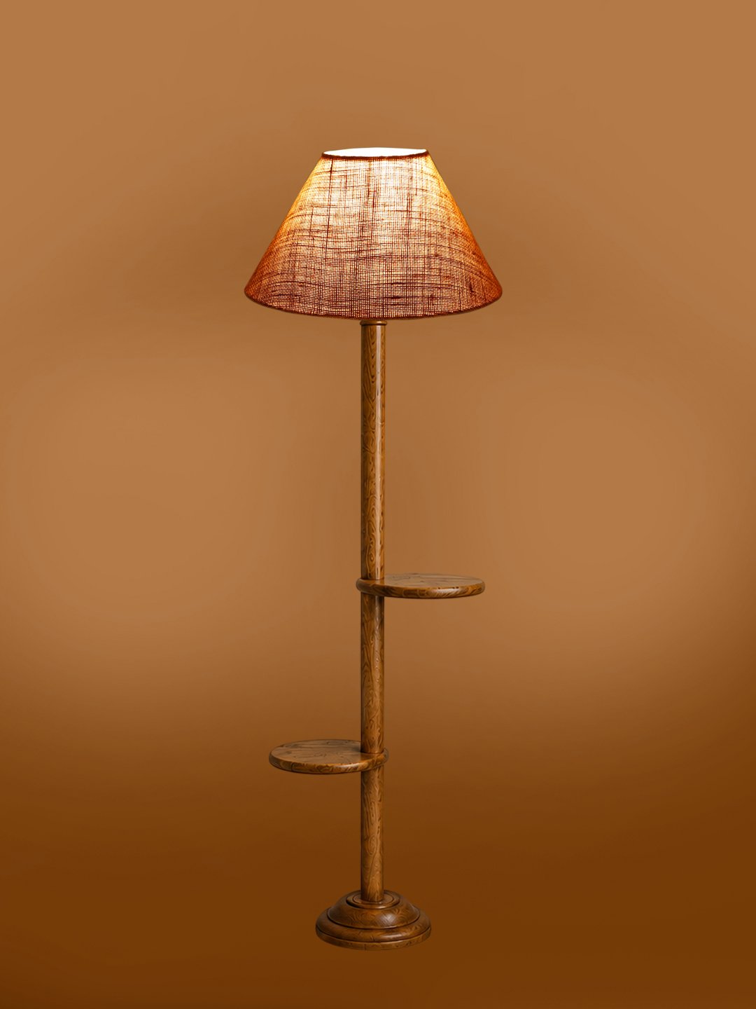 Ambika Home Beige Jute Conical shade with Double Shelf floor Lamp Modern Floor Lamp | Beige Jute Shade, Wood Base | Luxury Living Room, Bedroom & Home Decor Lighting - Image 7