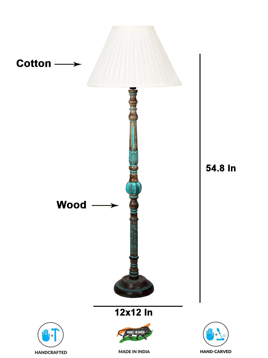 Ambika Home OFF-WHITE Shade Wooden Floor Lamp for Living Room, Bedroom & Hallway | Modern Wood Standing Lamp | B22 Holder | Hotel & Guest Room Decor - Image 7