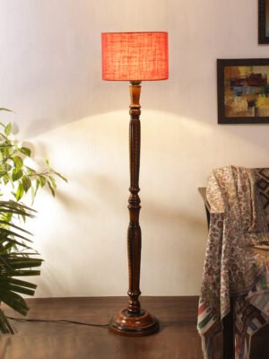 Ambika Home Elegant Pink Jute Handcrafted Wooden Floor Lamp for Bedroom & Living Room | Handcrafted Wood Floor Lamp with Pink Jute Shade for Living Room, Bedroom & Home Decor