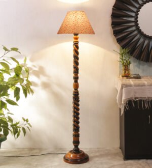 Ambika Home Palace Luxe Designer Shade Wooden Floor Lamp for Living Room, Bedroom, Hallway, Guest Room & Hotel Decor | Handcrafted Standing Lamp with E27 Holder