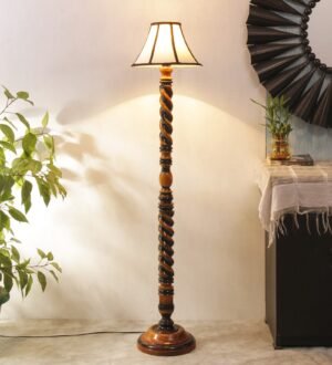 Ambika Home Heritage Elite Designer Shade Wooden Floor Lamp for Living Room, Bedroom, Hallway, Guest Room & Hotel Decor | Handcrafted Standing Lamp with E27 Holder
