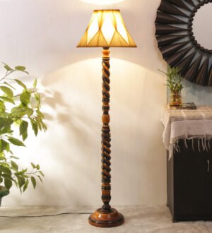 Ambika Home Rustic Regal Designer Shade Wooden Floor Lamp for Living Room, Bedroom, Hallway, Guest Room & Hotel Decor | Handcrafted Standing Lamp with E27 Holder