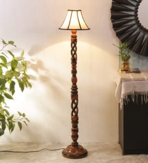 Ambika Home Maharaja Heritage Designer Shade Wooden Floor Lamp for Living Room, Bedroom, Hallway, Guest Room & Hotel Decor | Handcrafted Standing Lamp with E27 Holder