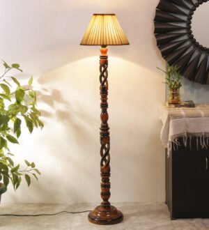Ambika Home Artisan Royale Designer Shade Wooden Floor Lamp for Living Room, Bedroom, Hallway, Guest Room & Hotel Decor | Handcrafted Standing Lamp with E27 Holder