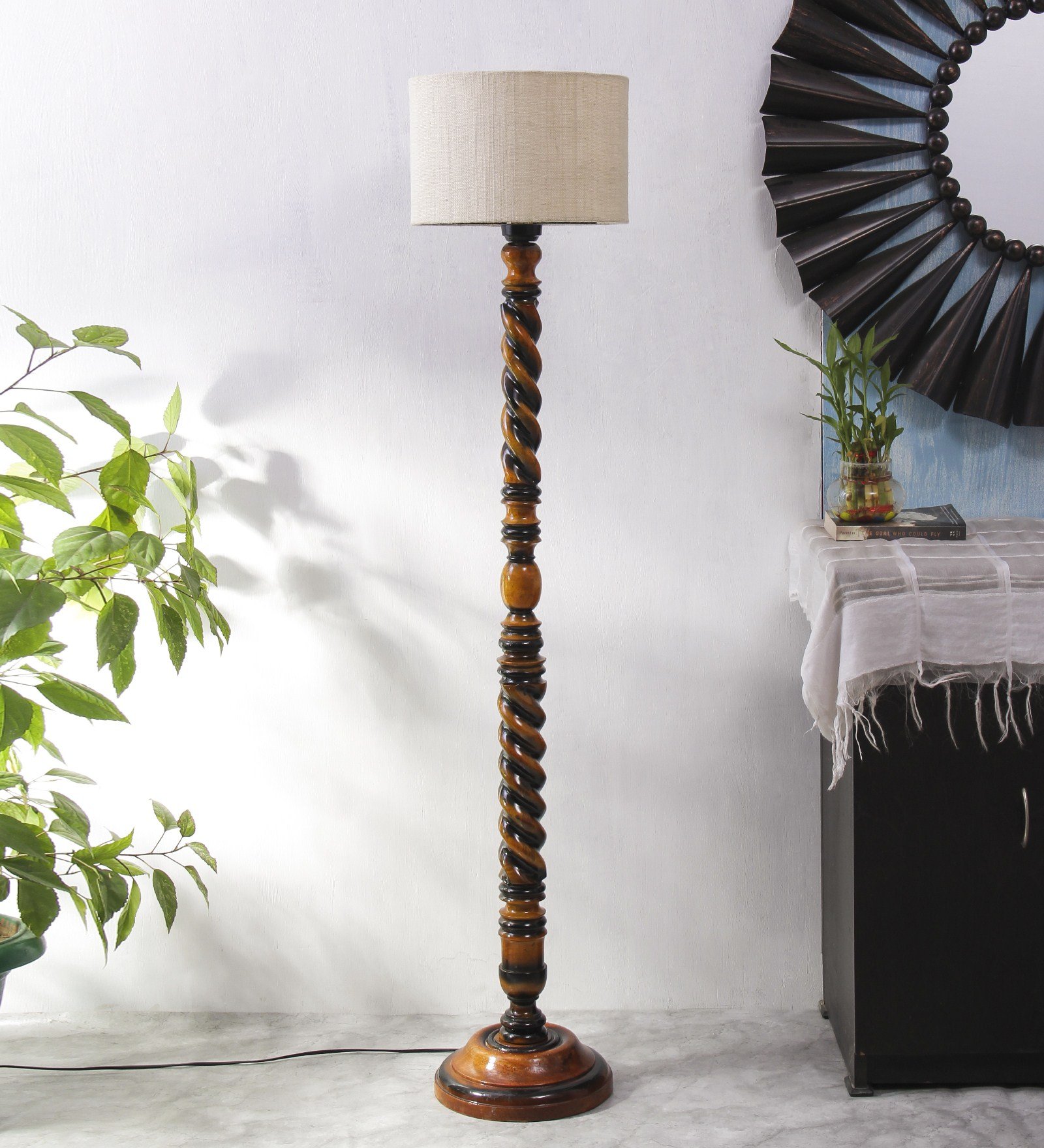 Ambika Home Classic Colonial White Shade Wooden Floor Lamp for Living Room, Bedroom, Hallway, Guest Room & Hotel Decor | Handcrafted Standing Lamp with E27 Holder - Image 2