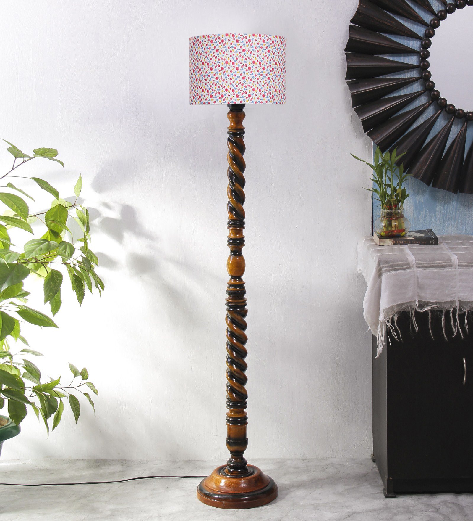 Ambika Home Royal Crest Designer Shade Wooden Floor Lamp for Living Room, Bedroom, Hallway, Guest Room & Hotel Decor | Handcrafted Standing Lamp with E27 Holder - Image 2