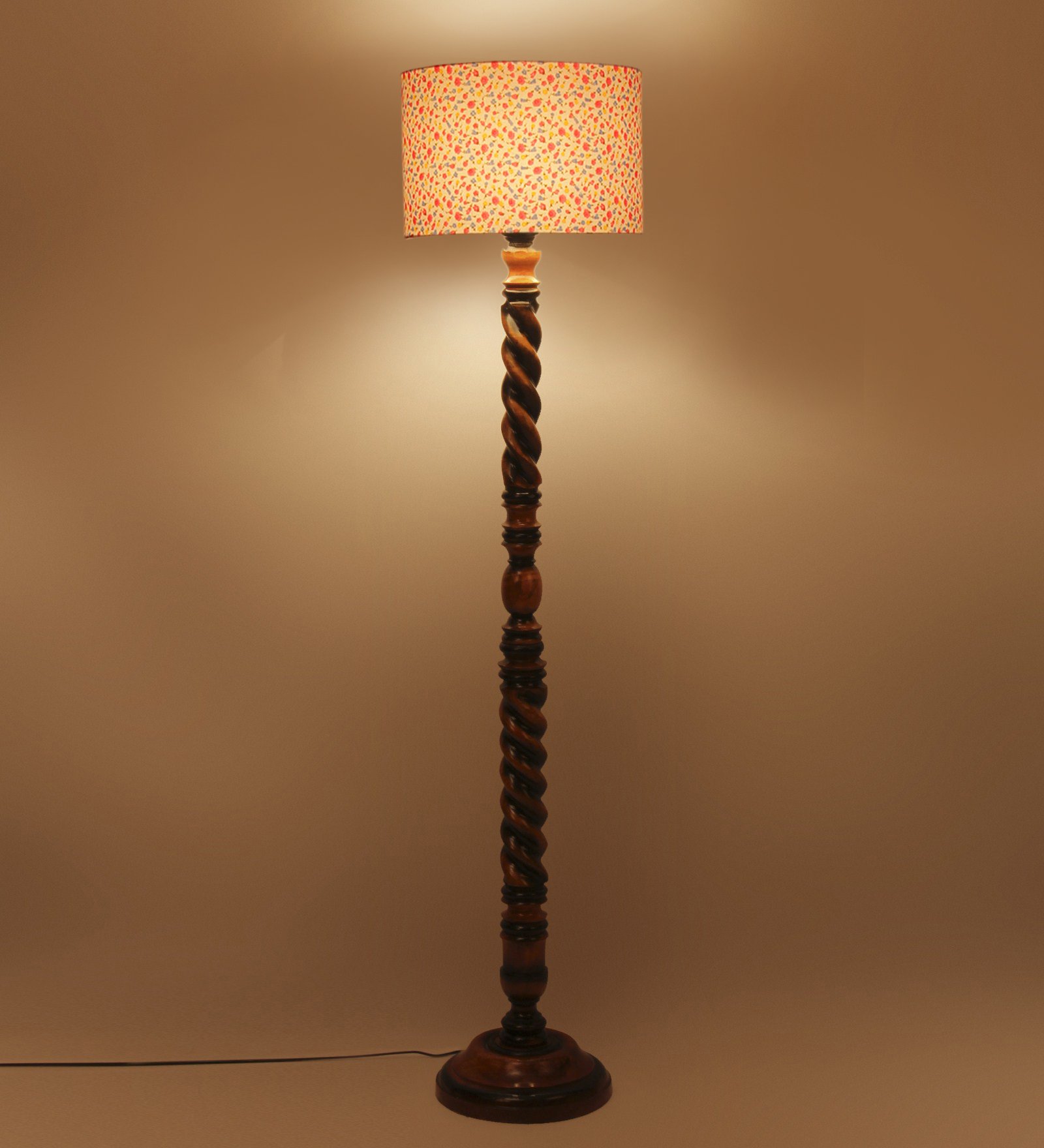 Ambika Home Royal Crest Designer Shade Wooden Floor Lamp for Living Room, Bedroom, Hallway, Guest Room & Hotel Decor | Handcrafted Standing Lamp with E27 Holder - Image 3