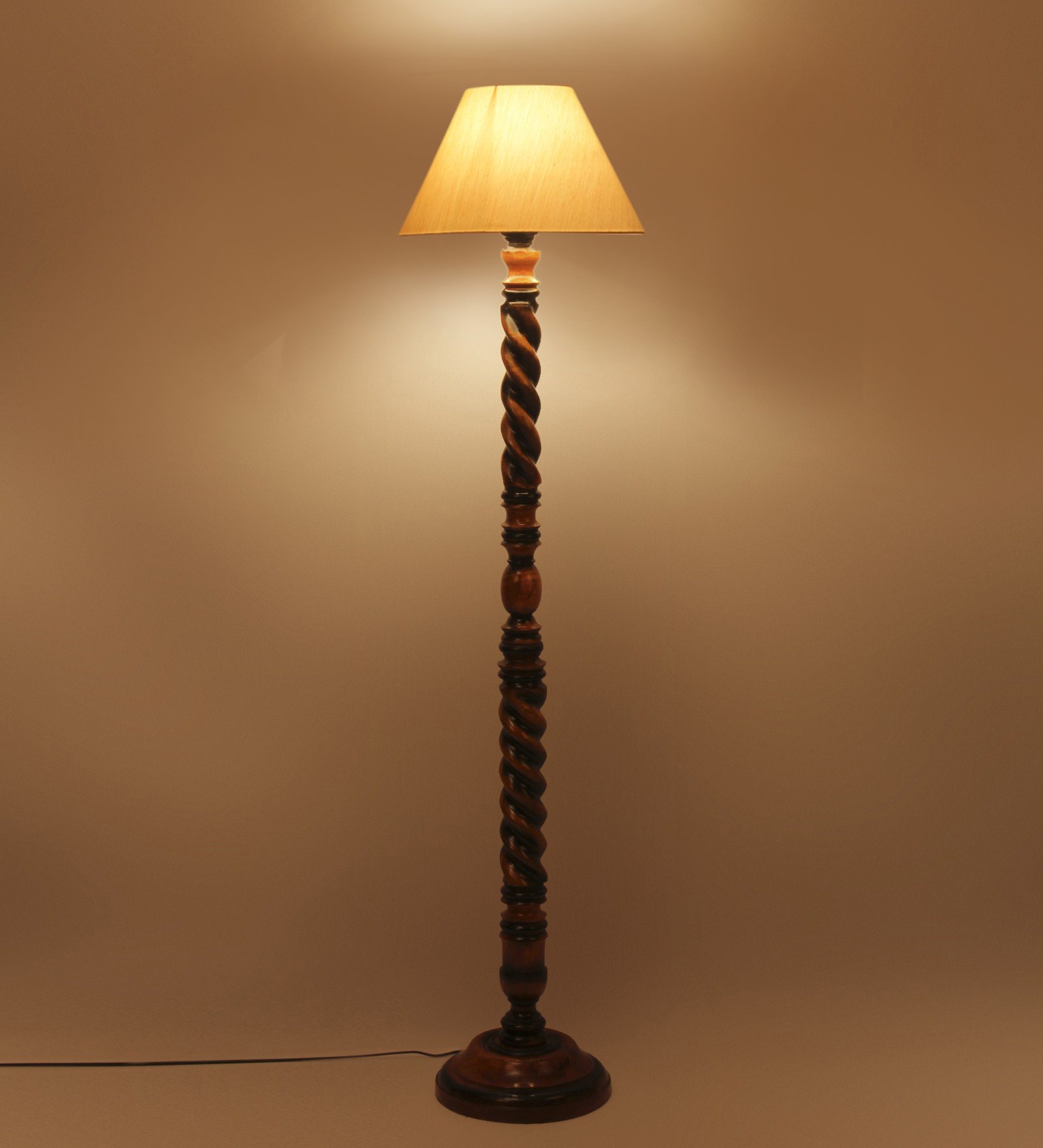 Ambika Home Grand Dynasty White Shade Wooden Floor Lamp for Living Room, Bedroom, Hallway, Guest Room & Hotel Decor | Handcrafted Standing Lamp with E27 Holder - Image 3