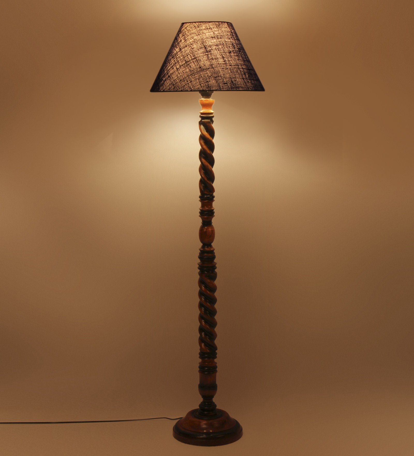 Ambika Home Classic Colonial Blue Shade Wooden Floor Lamp for Living Room, Bedroom, Hallway, Guest Room & Hotel Decor | Handcrafted Standing Lamp with E27 Holder - Image 3