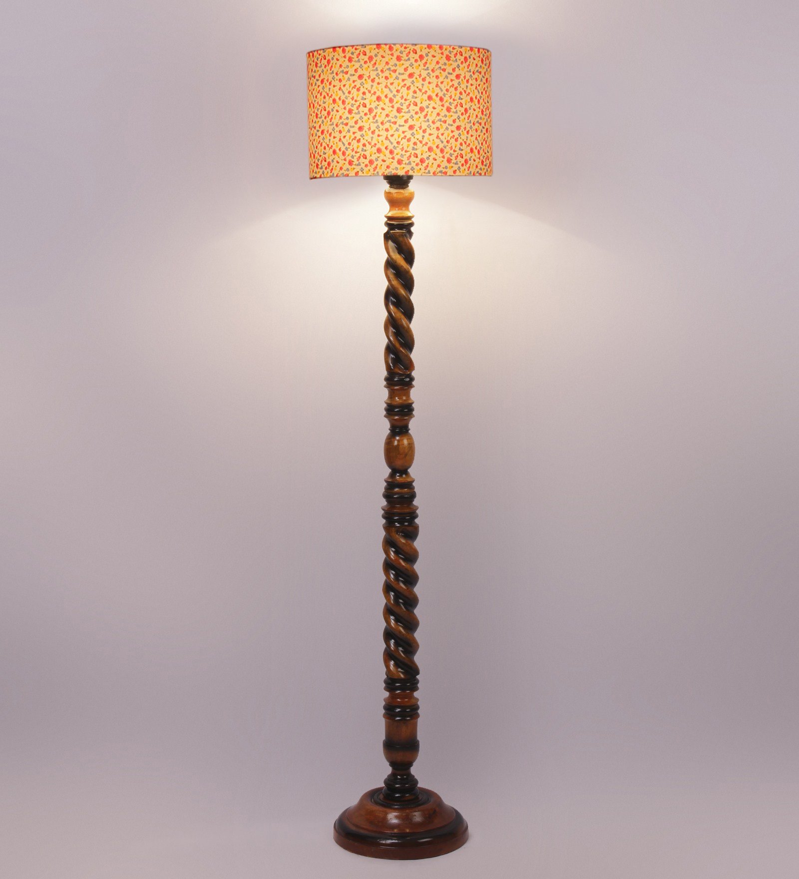 Ambika Home Royal Crest Designer Shade Wooden Floor Lamp for Living Room, Bedroom, Hallway, Guest Room & Hotel Decor | Handcrafted Standing Lamp with E27 Holder - Image 4