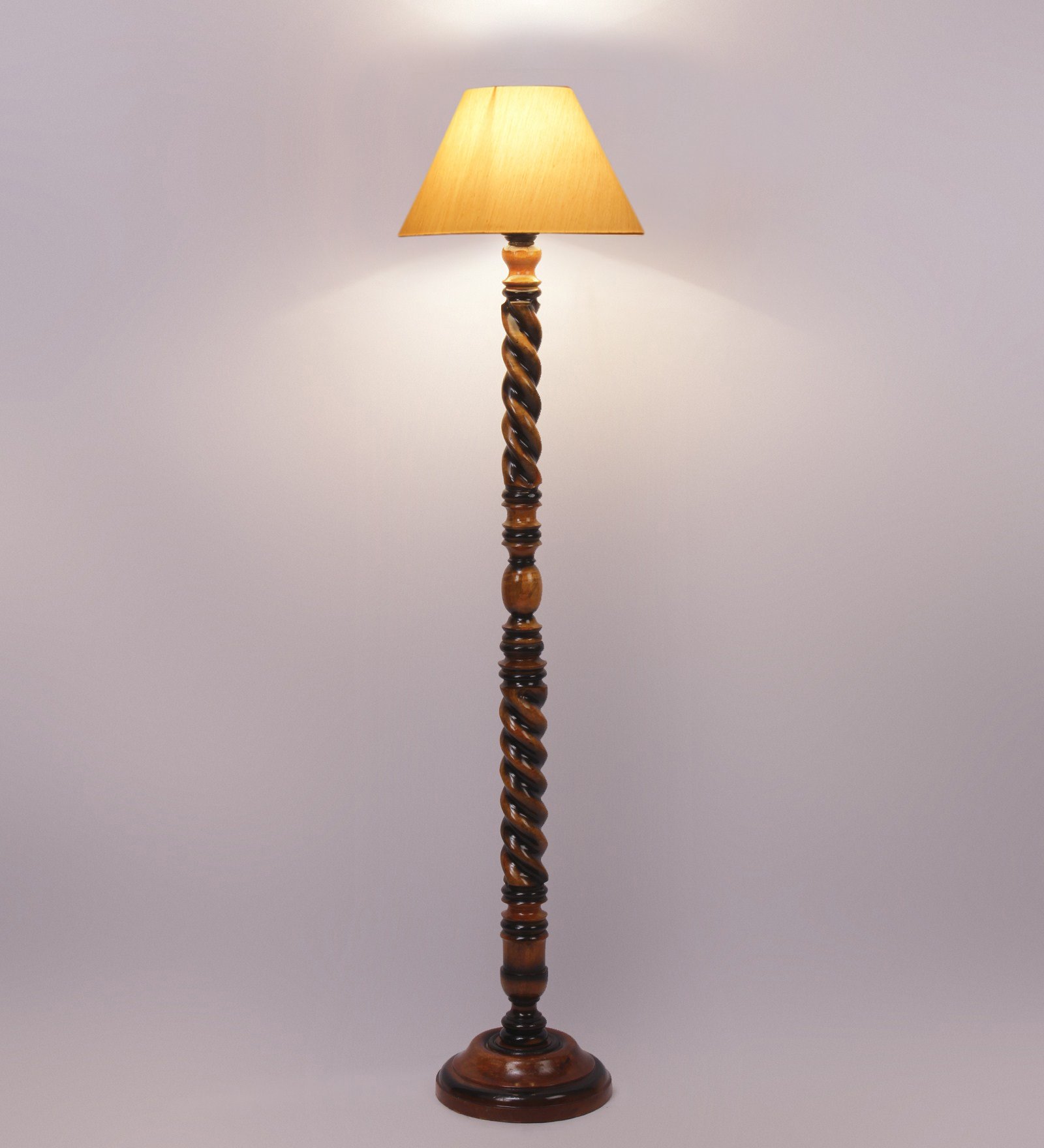 Ambika Home Grand Dynasty White Shade Wooden Floor Lamp for Living Room, Bedroom, Hallway, Guest Room & Hotel Decor | Handcrafted Standing Lamp with E27 Holder - Image 4