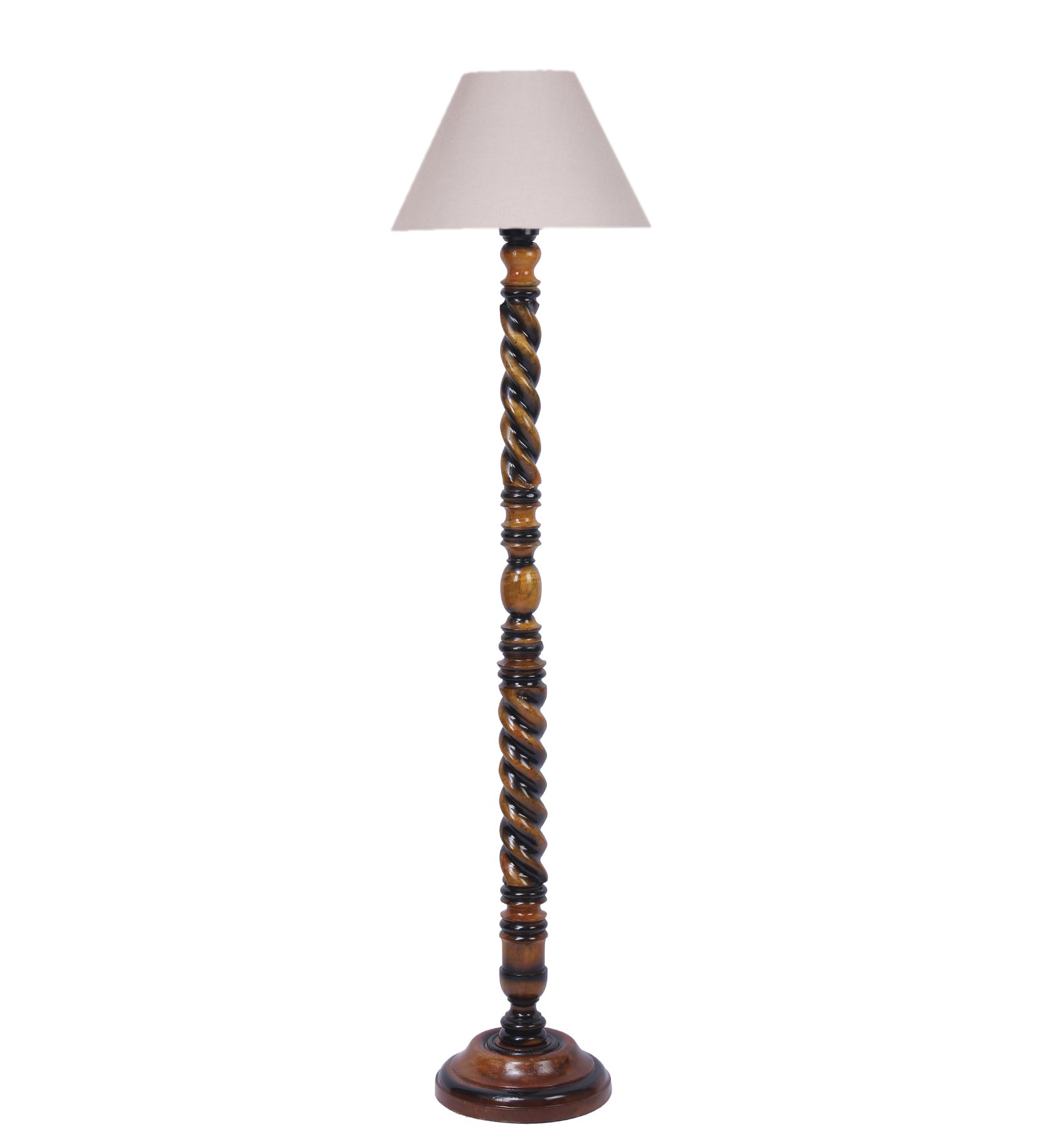 Ambika Home Windsor Spiral Grey Shade Wooden Floor Lamp for Living Room, Bedroom, Hallway, Guest Room & Hotel Decor | Handcrafted Standing Lamp with E27 Holder - Image 5