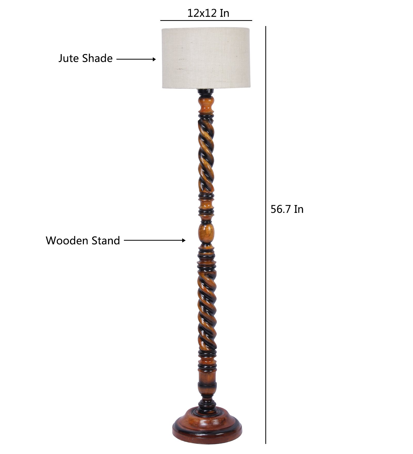 Ambika Home Classic Colonial White Shade Wooden Floor Lamp for Living Room, Bedroom, Hallway, Guest Room & Hotel Decor | Handcrafted Standing Lamp with E27 Holder - Image 6