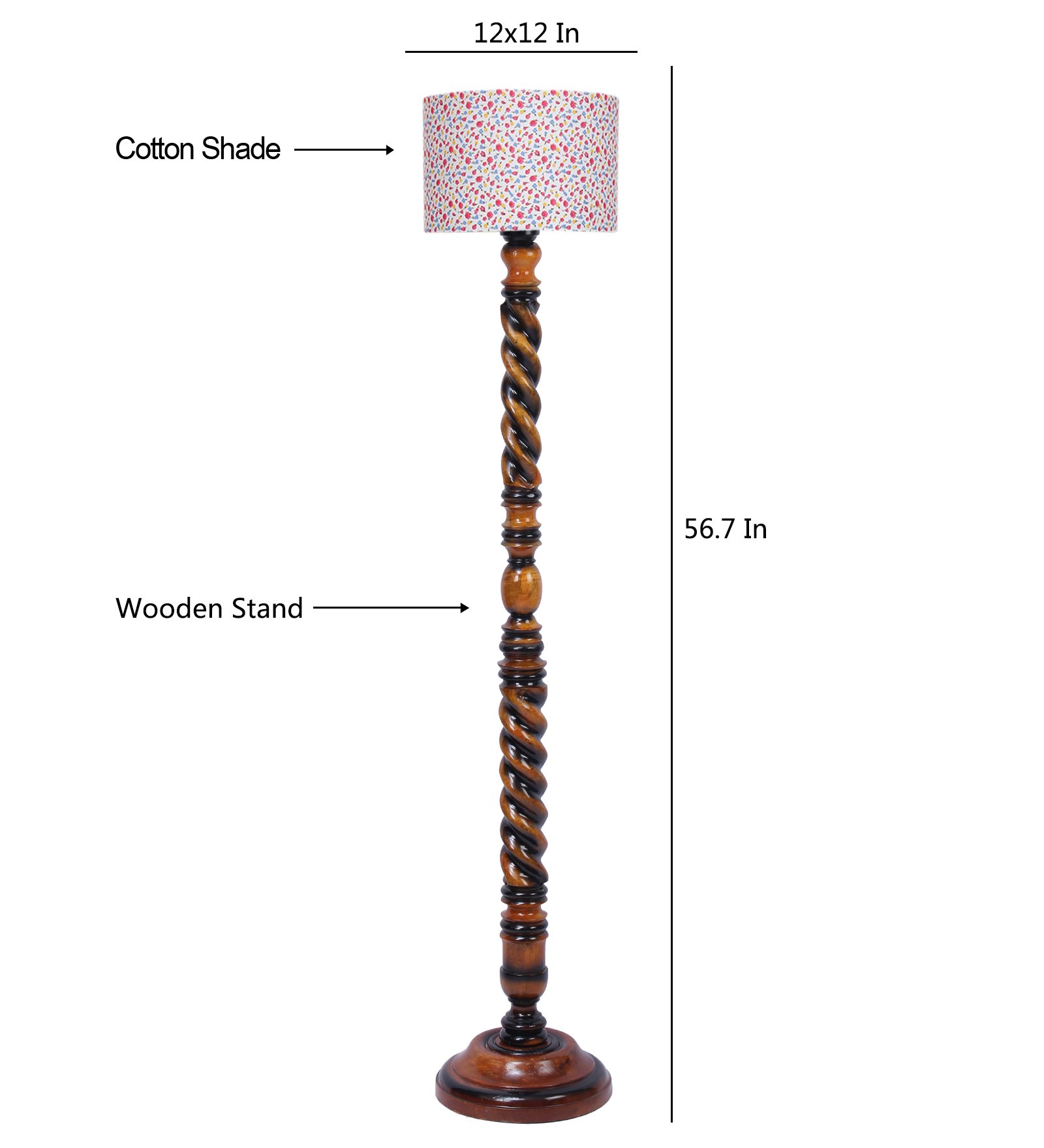 Ambika Home Royal Crest Designer Shade Wooden Floor Lamp for Living Room, Bedroom, Hallway, Guest Room & Hotel Decor | Handcrafted Standing Lamp with E27 Holder - Image 6