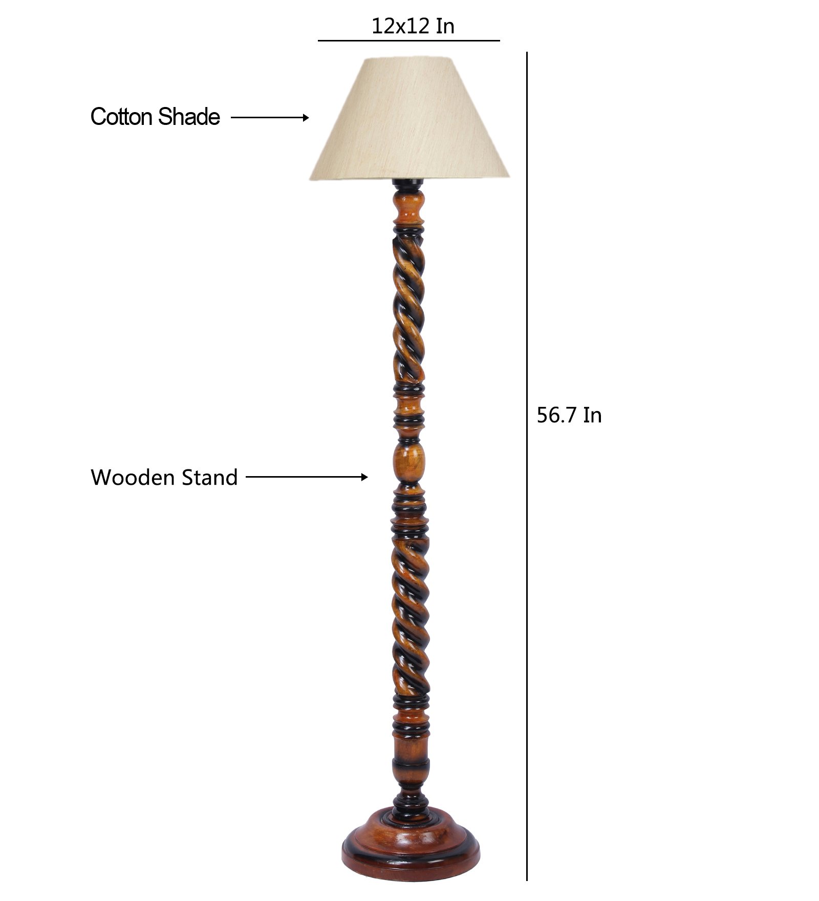 Ambika Home Grand Dynasty White Shade Wooden Floor Lamp for Living Room, Bedroom, Hallway, Guest Room & Hotel Decor | Handcrafted Standing Lamp with E27 Holder - Image 6