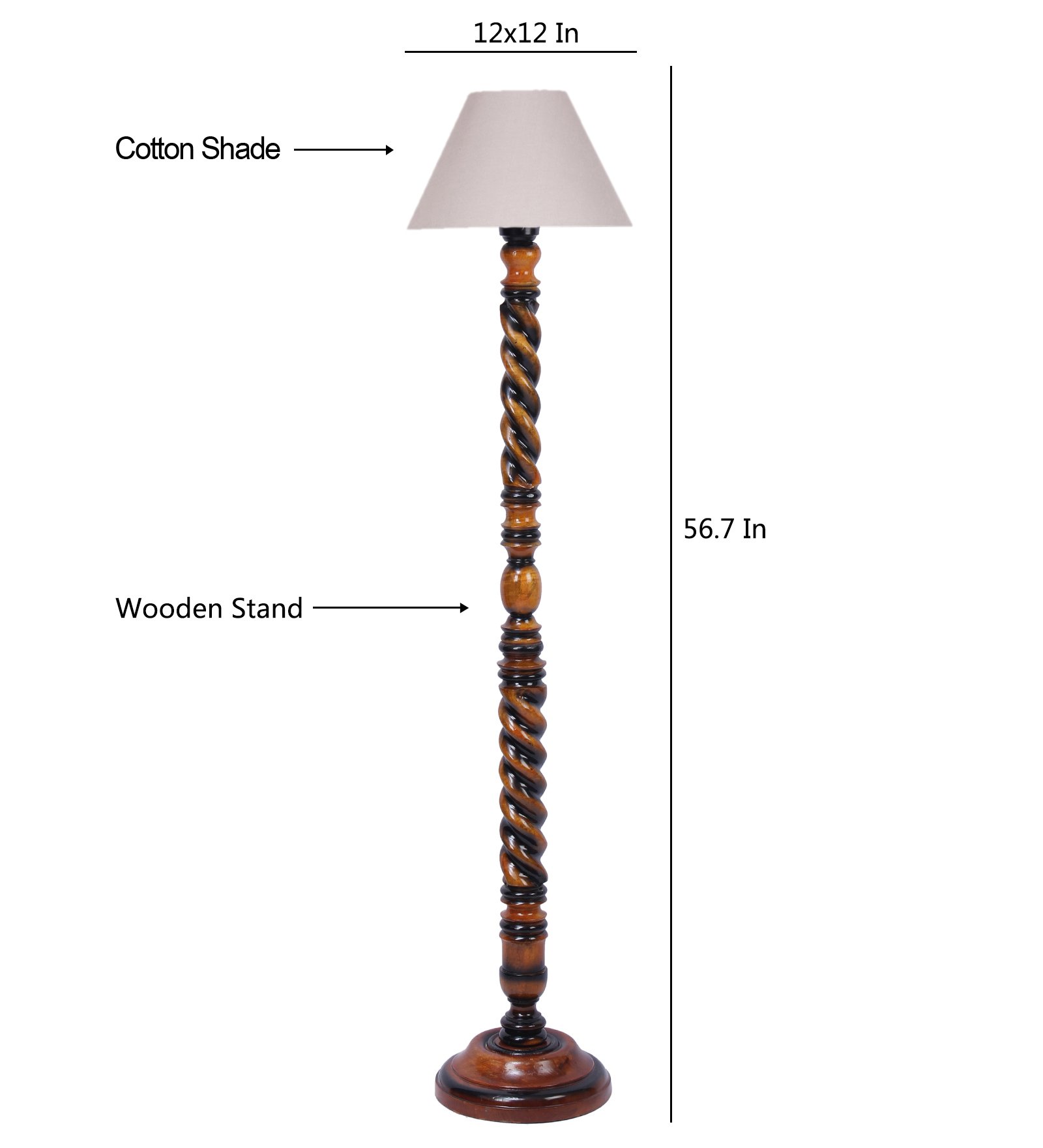 Ambika Home Windsor Spiral Grey Shade Wooden Floor Lamp for Living Room, Bedroom, Hallway, Guest Room & Hotel Decor | Handcrafted Standing Lamp with E27 Holder - Image 6