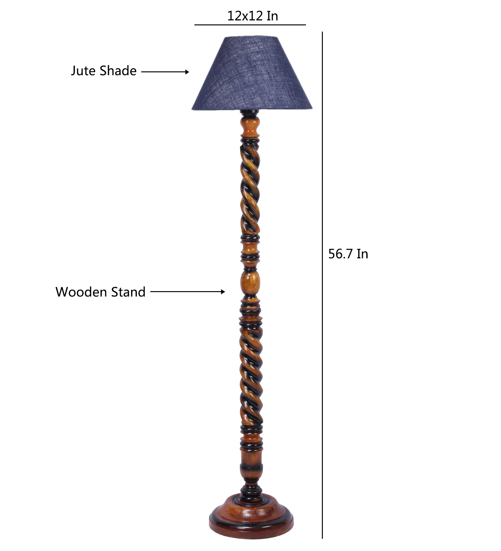 Ambika Home Classic Colonial Blue Shade Wooden Floor Lamp for Living Room, Bedroom, Hallway, Guest Room & Hotel Decor | Handcrafted Standing Lamp with E27 Holder - Image 5