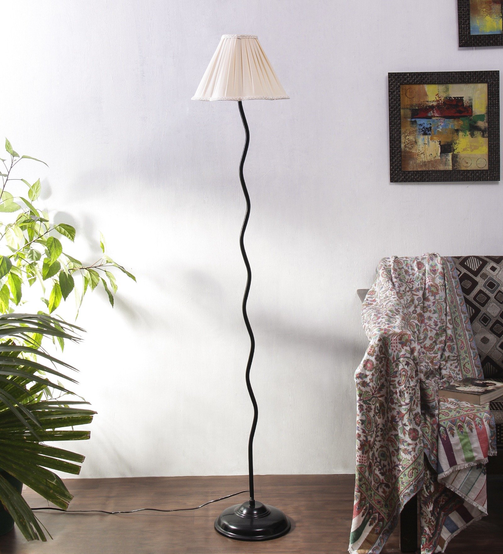 Ambika Home Beige Jute Zig Zag Floor Lamp | Modern Standing Lamp for Living Room, Bedroom & Home Decor - Image 2