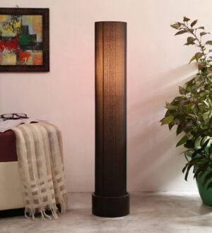 Ambika Home Grand Elysium Black Shade Premium Floor Lamp with Wooden Base | Luxury Designer Lighting | E27 Holder Included Bulb
