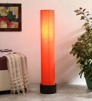 Ambika Home Monarch Elite Orange Shade Premium Floor Lamp with Wooden Base | Luxury Designer Lighting | E27 Holder Included Bulb