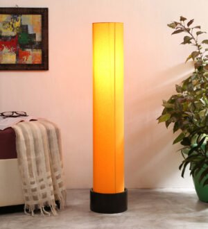 Ambika Home Imperial Crest Yellow Shade Premium Floor Lamp with Wooden Base | Luxury Designer Lighting | E27 Holder Included Bulb