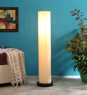 Ambika Home Royal Aurelia Off-white Shade Premium Floor Lamp with Wooden Base | Luxury Designer Lighting | E27 Holder Included Bulb