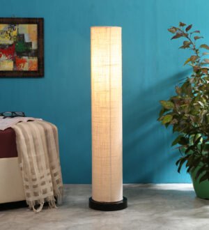 Ambika Home Grandeur Elite White Shade Premium Floor Lamp with Wooden Base | Luxury Designer Lighting | E27 Holder Included Bulb