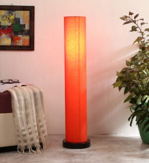 Ambika Home Prestige Royale Orange Shade Premium Floor Lamp with Wooden Base | Luxury Designer Lighting | E27 Holder Included Bulb