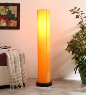 Ambika Home Maison Noble Yellow Shade Premium Floor Lamp with Wooden Base | Luxury Designer Lighting | E27 Holder Included Bulb