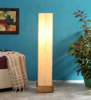 Ambika Home Celestial Manor Off-white Shade Premium Floor Lamp with Wooden Base | Luxury Designer Lighting | E27 Holder Included Bulb