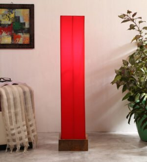 Ambika Home Valencia Luxe Red Shade Premium Floor Lamp with Wooden Base | Luxury Designer Lighting | E27 Holder Included Bulb