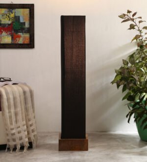 Ambika Home Noir Prestige Black Shade Premium Floor Lamp with Wooden Base | Luxury Designer Lighting | E27 Holder Included Bulb